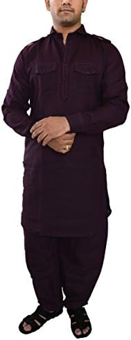 inTrend Men's Cotton Linen Wine Pathani Kurta Salwar