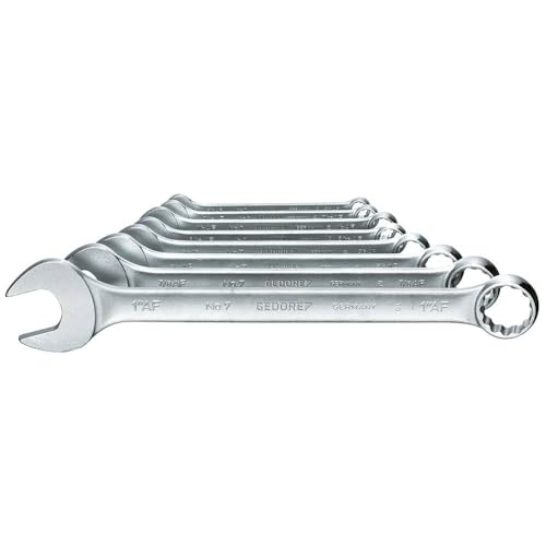 GEDORE Combination Spanner Set, 8 Pieces, SW 3/8-1 Inch, 15° Angled, 12-Point, UD Profile, Spanner Set, 7-08A