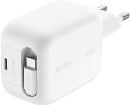 USB C Ladegerät 45W mit Einziehbarem 0,8 m USB-C-Kabel und USB-C-Anschluss, Netzteil, iPhone Schnellladegerät für iPhone-Serie 17 und 16, Galaxy S26-Serie, AirPods, Tablets, MacBook, Laptops