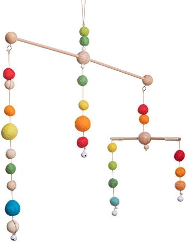 Wooden Teether ベッドメリー 赤ちゃん モビール ベビー 木製 北欧風 オルゴール カラフル風鈴 キッズベッド 寝かしつけ用品 インテリア デコレーション 出産祝い ギフト プレゼント 人気 飾り 視覚に刺激 吊り下げ式 撮影道具 Officeexpert In