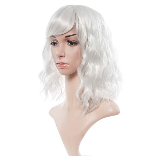 image for VCKOVCKO Pure White Natural Wavy Short Wig With Air Bangs Women's Shou