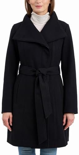 Amazon.com: Michael Michael Kors Wool Belted Wrap Solid Black Coat