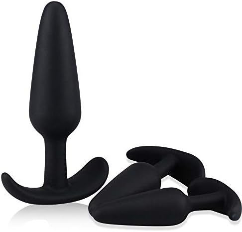 Beginners Getting Started Anales Trainer AnalesTrainer 3 Pcs Kit 3 Size Silicone Bútt Plugs, Amal Plugs，Beginner Starter Set Toys with T-bar Base Black by ALBK