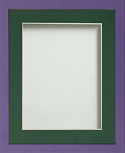 Frame Company Jellybean Range Purple Wooden 12x10 inch Picture Photo Frame with Bottle Green Mount for Image 10x8 inch * Choice of Colours & Sizes* Fitted with Perspex