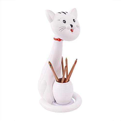 Cat LED Desk Lamp, Kitty Night Light and Pen Holder, Touch Lamp, Kids Decor (Boo)