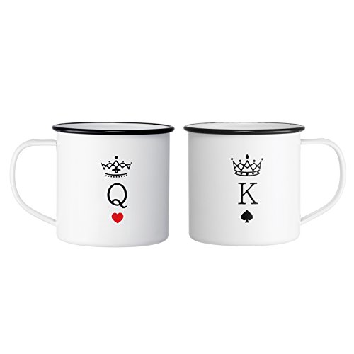 HIS HERS COUPLES GIFT MUGS – STAINLESS-STEEL 2 MUG SET WITH COOL UNIQUE ART TO IMPRESS ANY KING OR QUEEN (King/Queen)