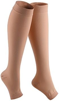 Veencare, Open Toe, Knee High, 20-30 mmHg, Compression Socks, Medical, Pregnancy, Athletic, Varicose Vein, Edema, Travel, Nursing, Beige, X-Large, Unisex