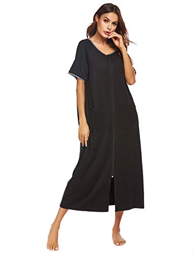 1 Ekouaer+Zipper+Housecoat+Pockets+Loungewear