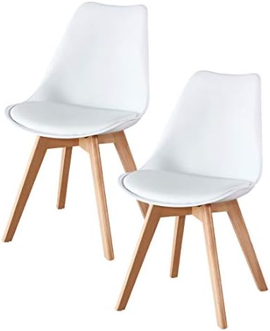 Artwell Mid Century Modern DSW Dining Chair Eames Style Upholstered Side Chair Durable PU Cushion Soft Padded Shell Tulip Chair for Dining Room Living Room Bedroom Kitchen, Set of 2