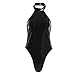 FEESHOW Women's Metallic One Piece Thong Bodycon Backless Leotard Black S