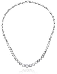 Platinum-Plated Sterling Silver Swarovski Zirconia Round-Cut Graduated Riviera Necklace