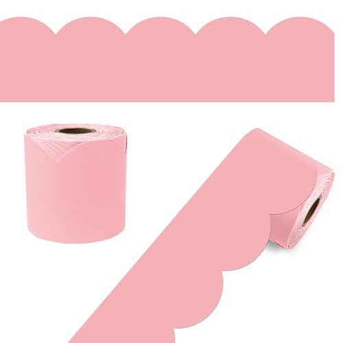 Carson Dellosa 65Ft of Dusty Rose Bulletin Board Borders, 1 Roll of Pink Scalloped Trim for Rolling Whiteboard, Cork and Posterboard, Party, Easter, Spring Decorations, and Classroom Decor