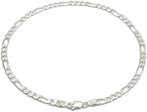 Sandra Creative Design Silver-tone 9" 10" 11" 12" Figaro Anklet -4mm 9 inch