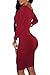 LaSuiveur Womens Long Sleeves Crewneck Bodycon Bandage Midi Evening Dresses (Large, Red)