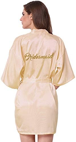 JOYTTON Satin Kimono Wedding Party Getting Ready Robe with Gold Glitter