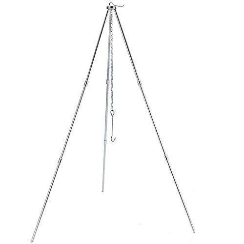 Aolvo Campfire Tripod, Compact Lightweight Aluminum Fire Tripod Grill, Adjustable Height Quick Setup Lantern Hanger Perfect for Outdoor Camping Backpacking Survival Emergency with Storage Bag
