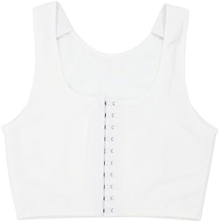 Short Vest Chest Binder 3 Rows Flat Front Hook Tank Compression For Women Tomboy Lesbian(White XXXL)