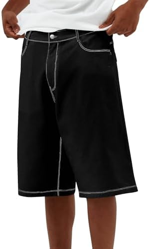 Covvoliy Baggy Jeans Shorts for Men Wide Leg Mid Jean Shorts