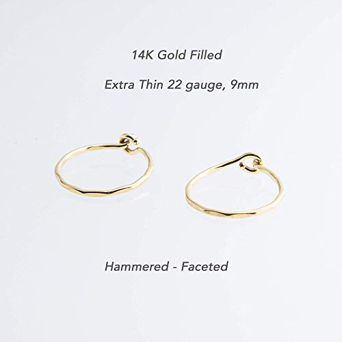 Extra Small Thin Gold filled Hoop Earrings Faceted Finish