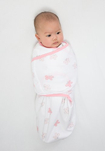 Swaddle Blanket with Adjustable Wrap, Set of 2, Tiny Zebra and Butterflies, Pink, Small