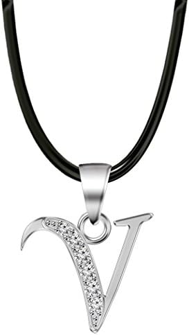 Silver Alphabet pendant with CZ crystals - V