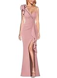 VFSHOW Womens Ruched Ruffle One Shoulder V Neck