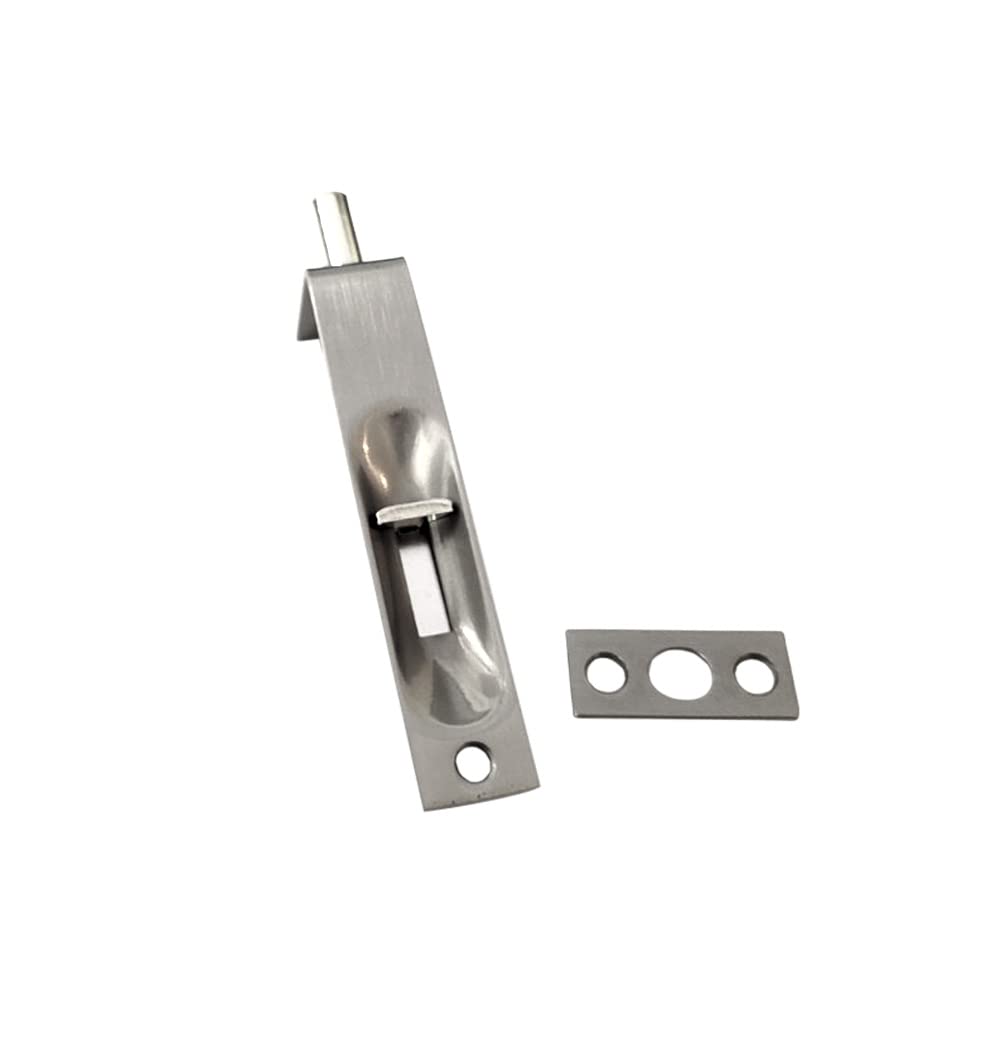 QCAA Solid Brass Door Flush Bolt, 4", with Square End, Brushed Nickel, 1 Pack, Made in Taiwan