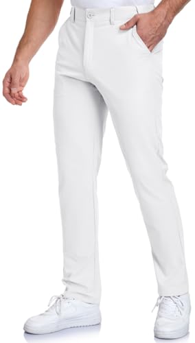 SPOSULEI Men's Golf Pants Lightweight Quick Dry Dress Business Pants with 4 Pockets Stretch Chino Slacks Pants White 38Wx30L at Amazon