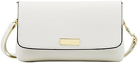 SharPlus Women PU Leather Flap Cross-Body Purse Zipper Wristlet Clutch Handbag With Gold Tone Clasp (Beige)