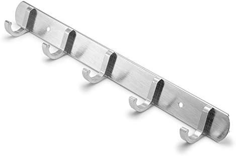 Sadun Stainless Steel 5 Hook Key Rack Hook Rail Coat Rack with 5 Flared Tri Hooks Used Behind Door, Bathroom, Living Room, Garage, Kitchen, Study Room 14-Inch