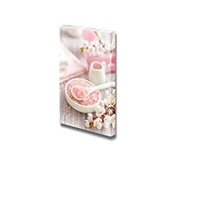 Canvas Prints Wall Art - Pink Spa/Therapy Treatment Concept with Cherry Flower and Bath Salt | Modern Wall Decor/Home Decoration Stretched Gallery Canvas Wrap Giclee Print & Ready to Hang - 18" x 12"