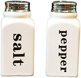 Ceramic Salt &amp; Pepper Shaker Set Classic Black and White Vintage Style, White