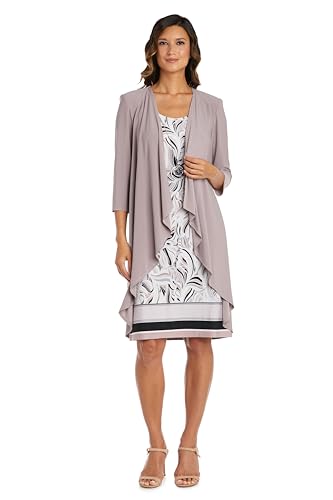 R&M Richards Women's Floral Cascade Dress & Draped Jacket Set W/Attached Neckla…