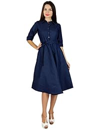 Bimba - Vestido para mujer con mangas 3 4 y bolsillos en la parte superior, color azul