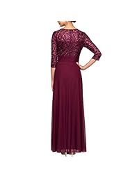 Alex Eveningings Vestido largo de encaje con cuello en V y falda superpuesta, para mujer