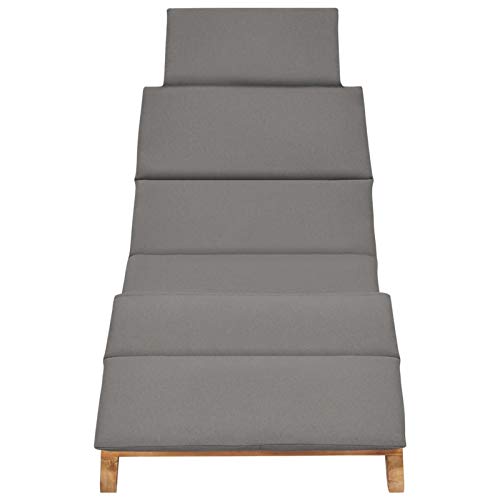 Tidyard Gartenliege Klappbar Holz Sonnenliege Liege Klappliege Outdoor Liegestuhl Relaxliege Holzliege mit Dunkelgrauer Auflage für Garten Terrasse Schwimmbad, Teakholz – Bild 3