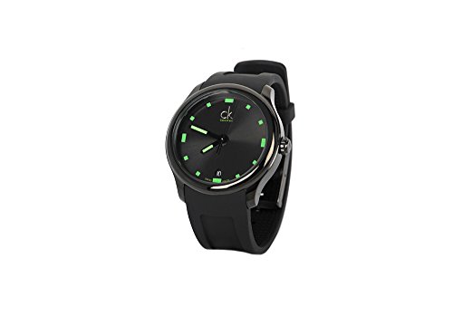 Calvin Klein Men's K2V214DX 'Visible' Black/Green Dial Black Rubber Strap Swiss Quartz Watch