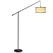 Brightech Hudson Pendant Floor Lamp – Classic Elevated Crane Arc Floor Lamp with Linen-Textured Hanging Lamp Shade- Tall, Industrial, Adjustable Uplight Lamp for Living Room, Office, or Bedroom Bronze
