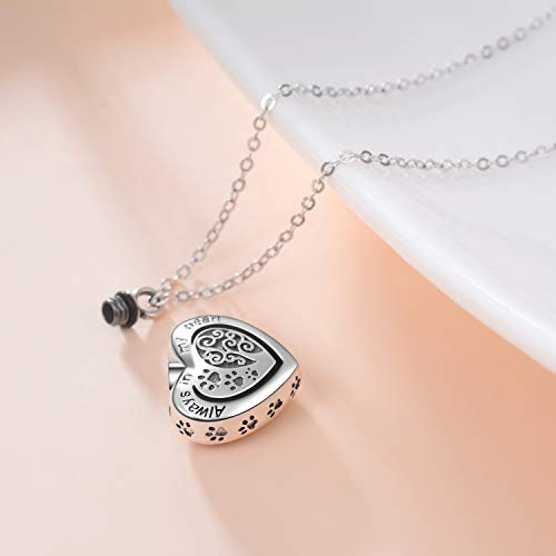 POPLYKE Memorial Urn Necklace for Dog Cat Pets Ashes,Engraved Always in My Heart Sterling Silver Dog Paw Pendant Necklace for Women Girls Unisex - Thumbnail 4