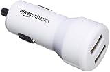 AmazonBasics Dual-Port USB Car Charger Adapter for Apple and Android Devices, 4.8 Amp, 24W, White