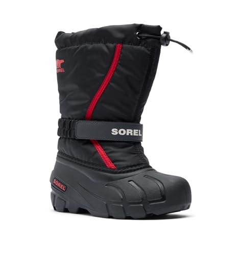 SOREL Children's Flurry Boot - Black, Bright Red - 6