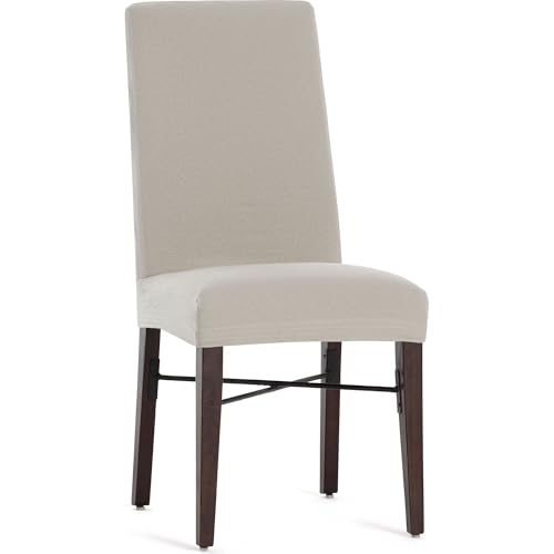 ECOMMERC3 | Pack of 2 Breathable Bi-Elastic Chair Covers – 2 Linen Colour Chair Covers Fit Protection Against Daily Wear, Easy to Put on and Remove
