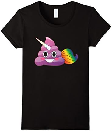 Women's Cute Magical Unicorn Poop Emoji with Rainbow Tail T-Shirt Medium Black