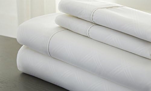 Hotel NY Brushed Microfiber Embossed Plaid Bedsheets - Soft &amp; Durable, Top Quality, Fade and Wrinkle Resistant Twin White