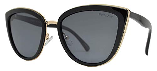 PZ Polarized - Women Cat Eye Metal Bridge Design Mirror and Solid Sunglasses (Black Gold + Solid) - Thumbnail 2