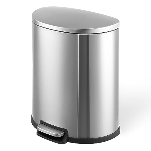 Garvee 50 Liter Stainless Steel Kitchen Trash Can with Step Pedal & Soft Close Lid, Fingerprint-Proof Oval Garbage Bin with Removable Inner Bucket for Home Kitchen Office