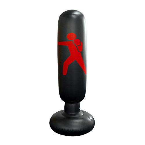 Gemgo Punch Bag 160cm, Inflatable Free-Standing Fitness Target Stand Tower Bag, MMA Boxing Punching Kick Training Tumbler Bop Bag for Relieving Pressure Body Building (Black-C)
