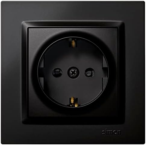 - Prise à encastrer Schuko, série Simon 10, 250 V, 16 A, prise murale plate et fine, facile à installer, avec cadre, couvercle et mécanisme, base de prise femelle couleur noire