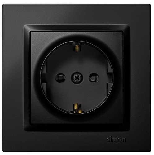 - Presa da incasso Schuko, Simon 10, 250 V, 16 A, presa a parete piatta e sottile, facile da installare, include telaio, coperchio e meccanismo, base di presa femmina, colore nero