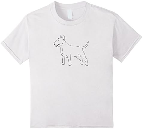 unisex-child Whimsical Bull Terrier Dog t-shirt, black outline 12 White